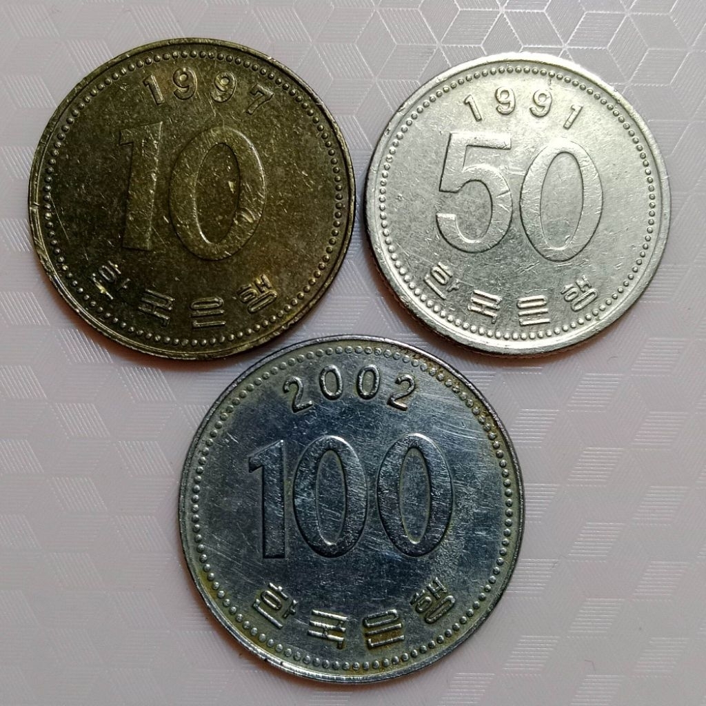 Koleksi set koin Korea 10 won 50 won 100 won