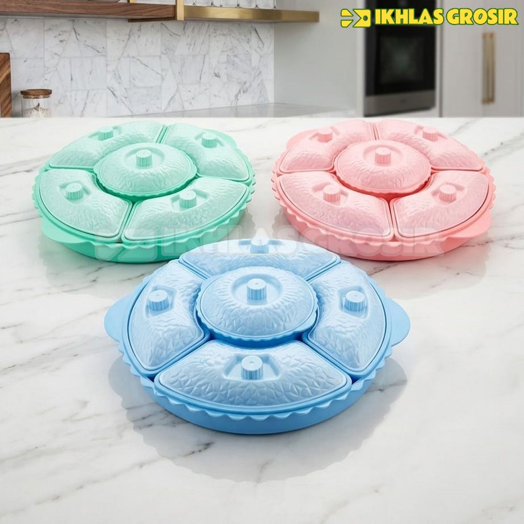 Wadah Prasmanan Sekat 5 MM / Prasmanan Plastik Dengan Tutup / Tempat Makanan Set Bulat