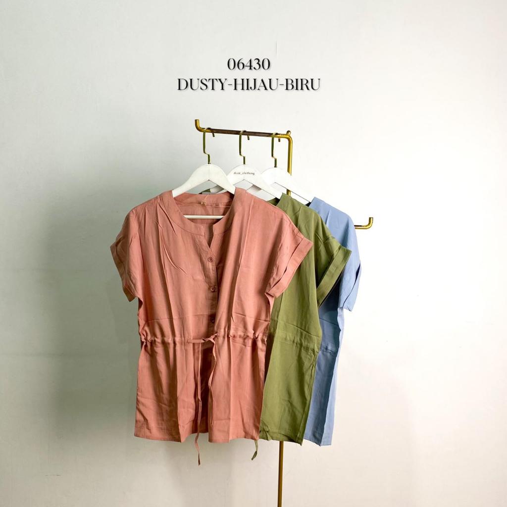 521845 - 06430 BLOUSE KEMEJA KATUN OVERSIZED BASIC POLOS KERAH V NECK TANGAN LIPAT PENDEK VARIASI PI