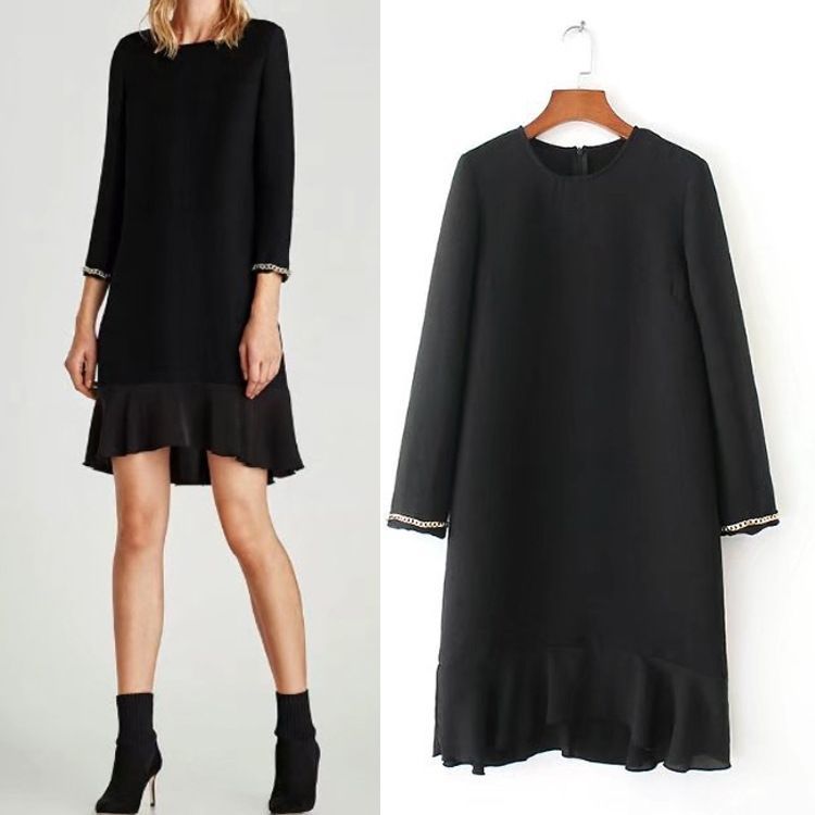 4425 - Dress Hitam Polos Lengan Panjang