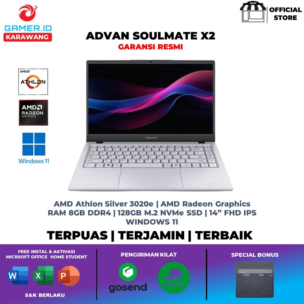 ADVAN SOULMATE X2 AMD 3020eRAM 8GB SSD 128GB W11