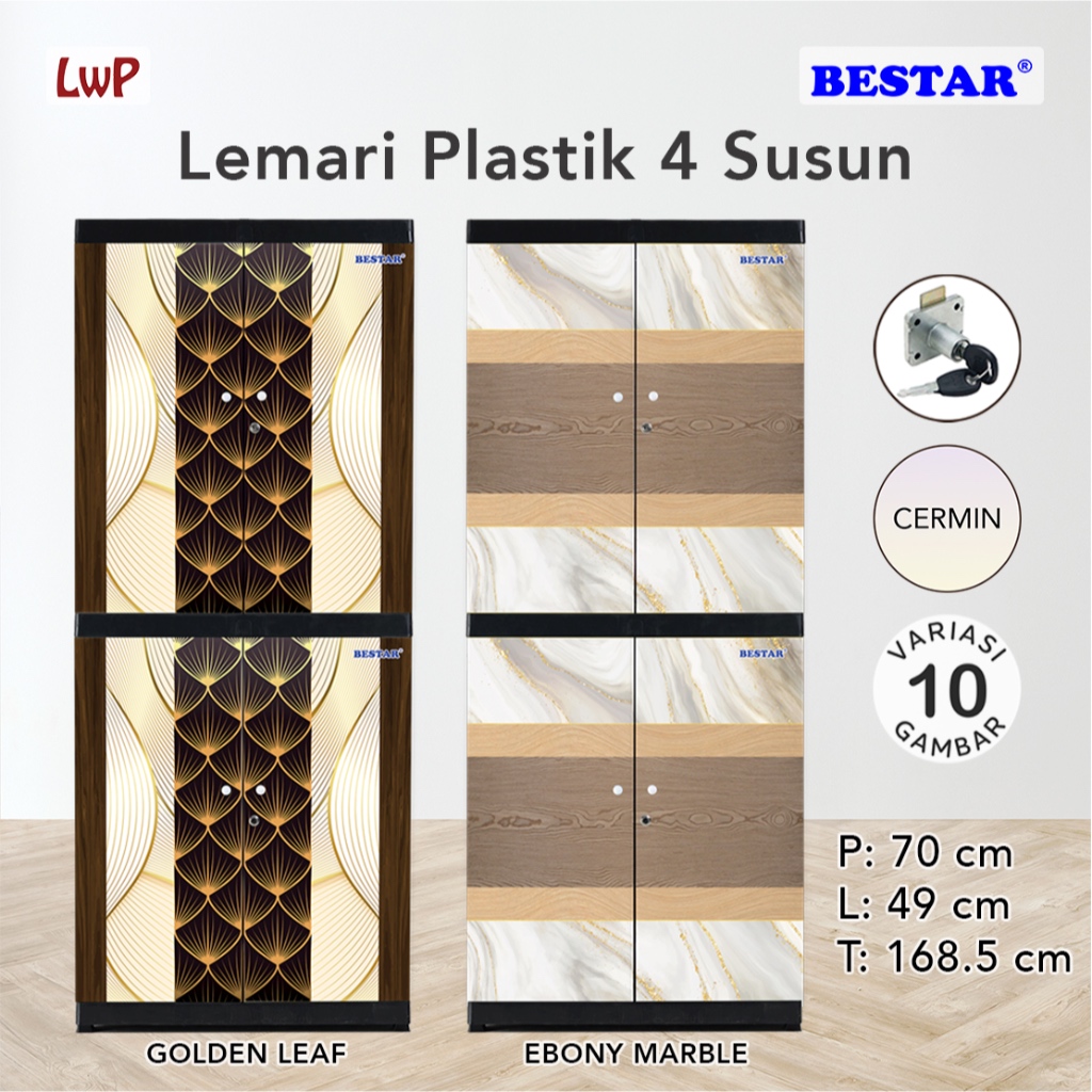 BESTAR Lemari Plastik 4 Susun Cermin Pakaian Anak Karakter Minimalis