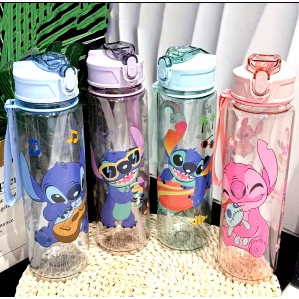BOTOL MINUM STITCH VIRAL / BOTOL VIRAL /Botol Viral Bening Botol Transparan Kapasitas 900ml
