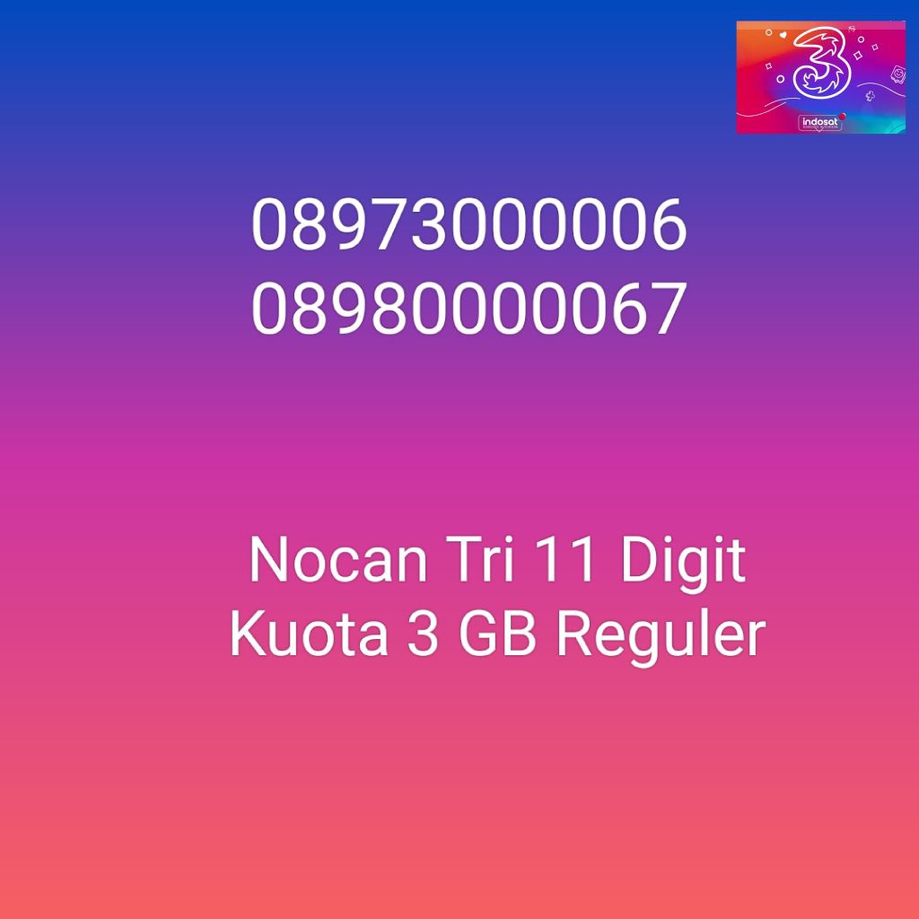 NOCAN Nomor Cantik 11 Digit Panca 0 Tengah Kartu Perdana 3 Tri Three 4G LTE REGULER