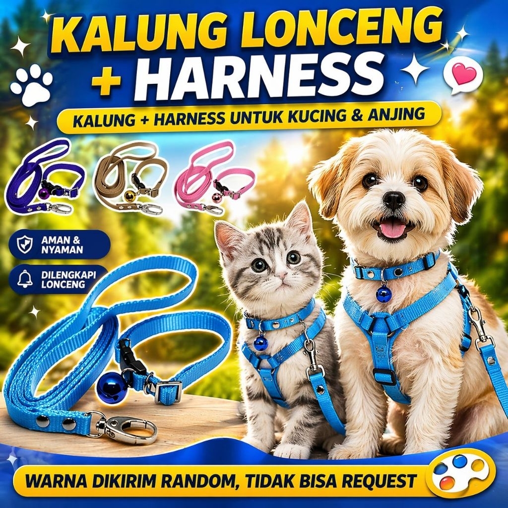 TALI TUNTUN + KALUNG LONCENG - TALI TUNTUN KUCING ANJING KELINCI DENGAN KALUNG LONCENG PANJANG -/+13