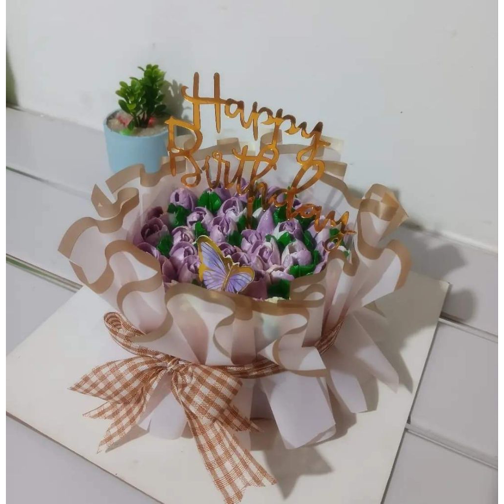 kue ulang tahun Bouquet Bunga Palsu Premium Warna Pink