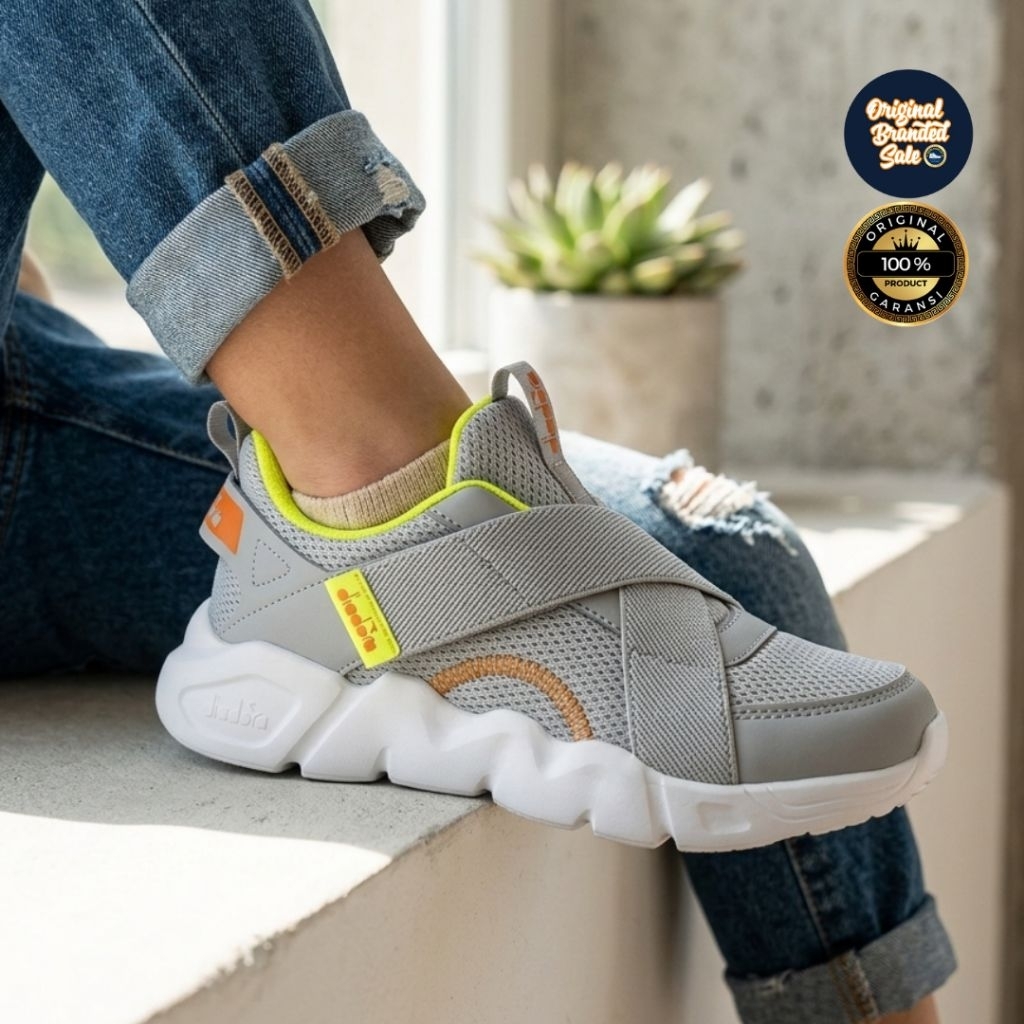 ORIGINAL GARANSI SEPATU ANAK DIADORA PERO JUNIOR GREY/LIME SIZE 32/33/34/35/36
