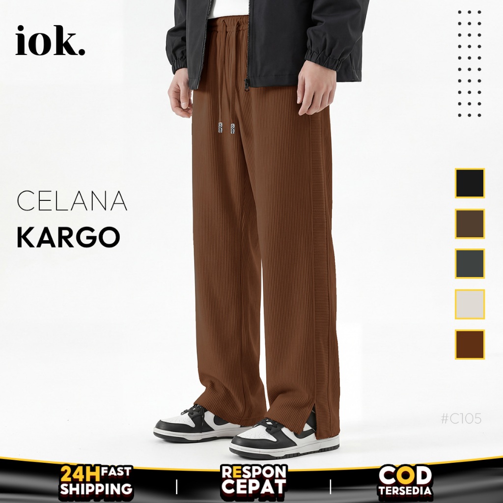 Celana Kargo Pria Corduroy Rib Halus Anti Gerah Tebal Sedang Model Longgar Warna Hitam/Coklat/Abu/Cr