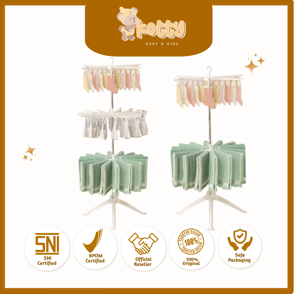 Mamiko Rak Jemuran 3 Tingkat 30 Klip | Jemuran Baju Bayi Lipat | Multifunctional Folding Hanger | Me