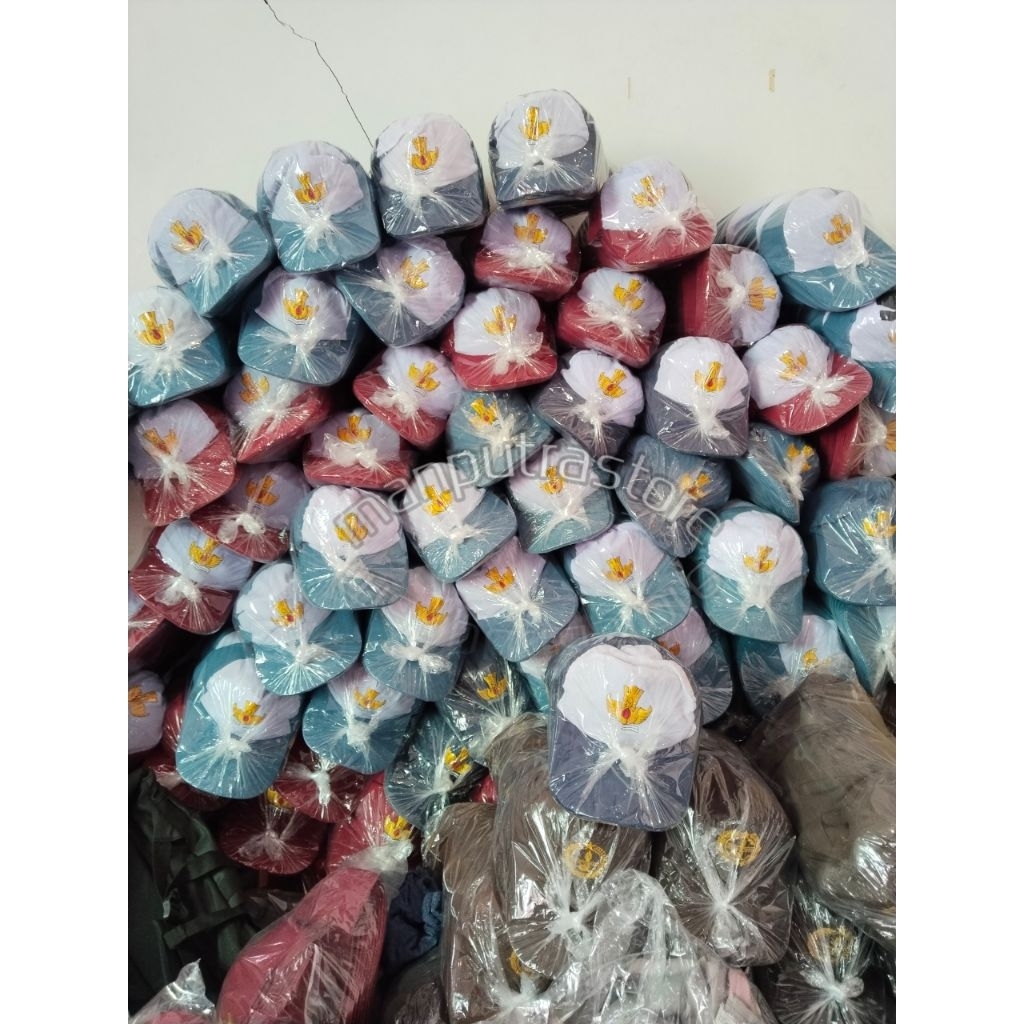 Glosir-Topi sekolah SD logo bordir per 20pcs/1kodi murah pria wanita terlaris bisa cod bayar ditempa