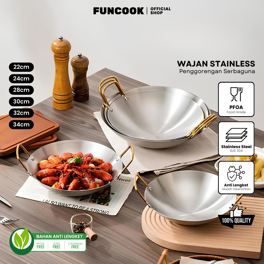 Wajan Penggorengan Stainless Steel 555 Gagang Kuping Anti Lengket