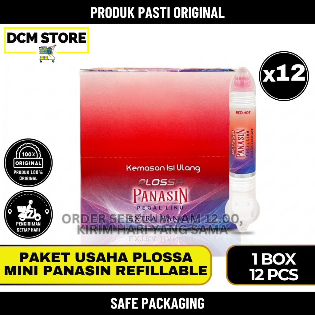 1 Box Paket Usaha Super Hemat Plossa Mini Red Hot Panasin Refillable 4 Ml Isi 12 Pcs Minyak Angin Ar