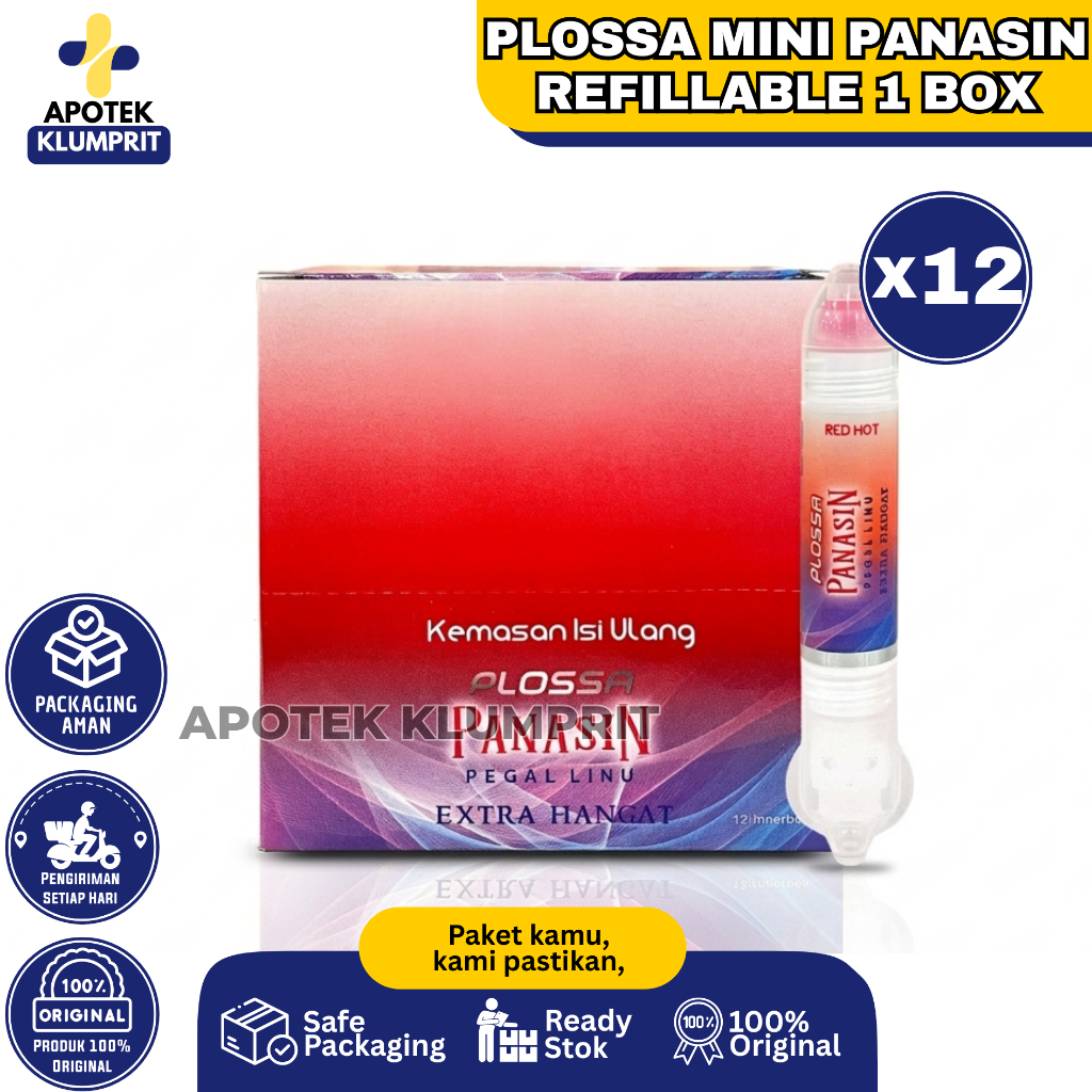 1 Box Paket Usaha Super Hemat Plossa Mini Red Hot Panasin Refillable 4 Ml Isi 12 Pcs Minyak Angin Ar