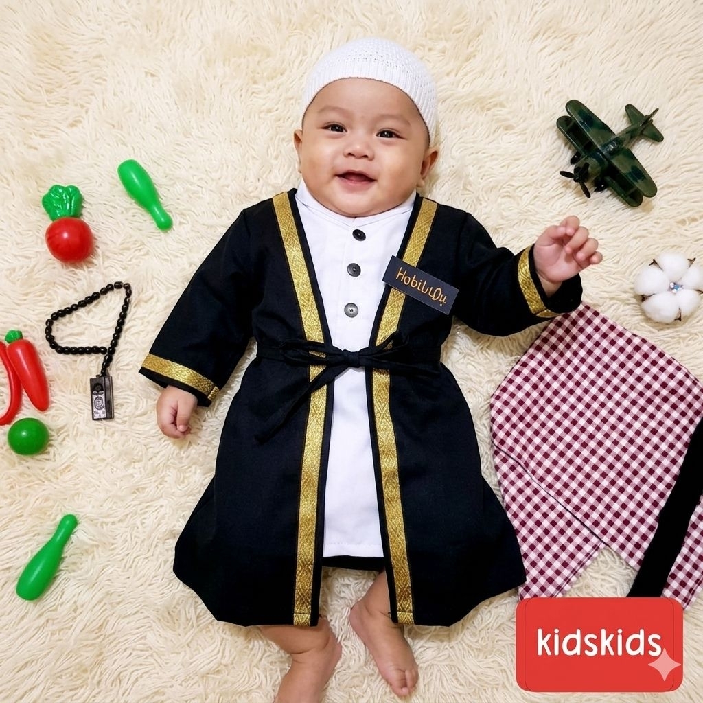 promo (cod) Free peci Igal sorban gamis jubah bayi laki / jubah baju bayi outer satu set 0-2 tahun /