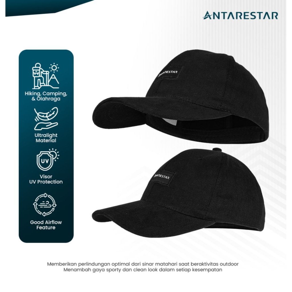 Topi Baseball Antarestar Pria Wanita Premium Japan Drill - Topi Distro Polos Keren - Hitam