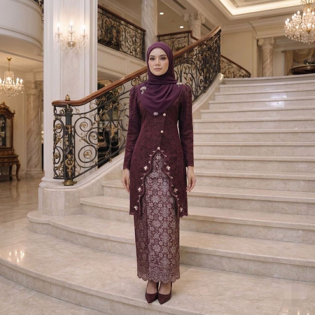 TERBARU (FREE HIJAB) Kebaya Tunik Wanita 2026 Model Janggan Bahan Brokat Full Puring Payet Dan Rok S
