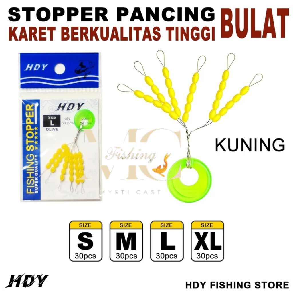 Stopper Pancing Bulat Kecil Besar Warna Kuning Isi 30 Pcs HDY