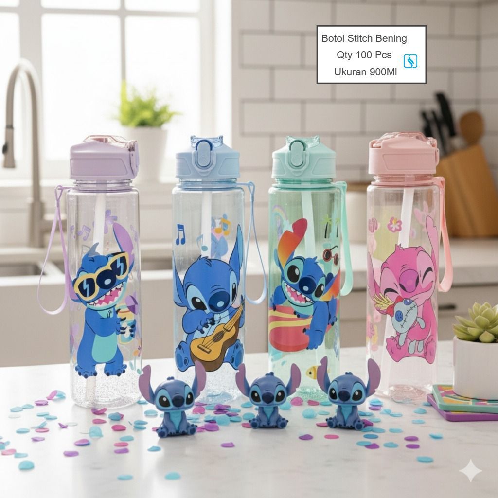 Botol Minum Stitch dan Migo 900ml | Cute Tumbler Karakter Lucu Kekinian