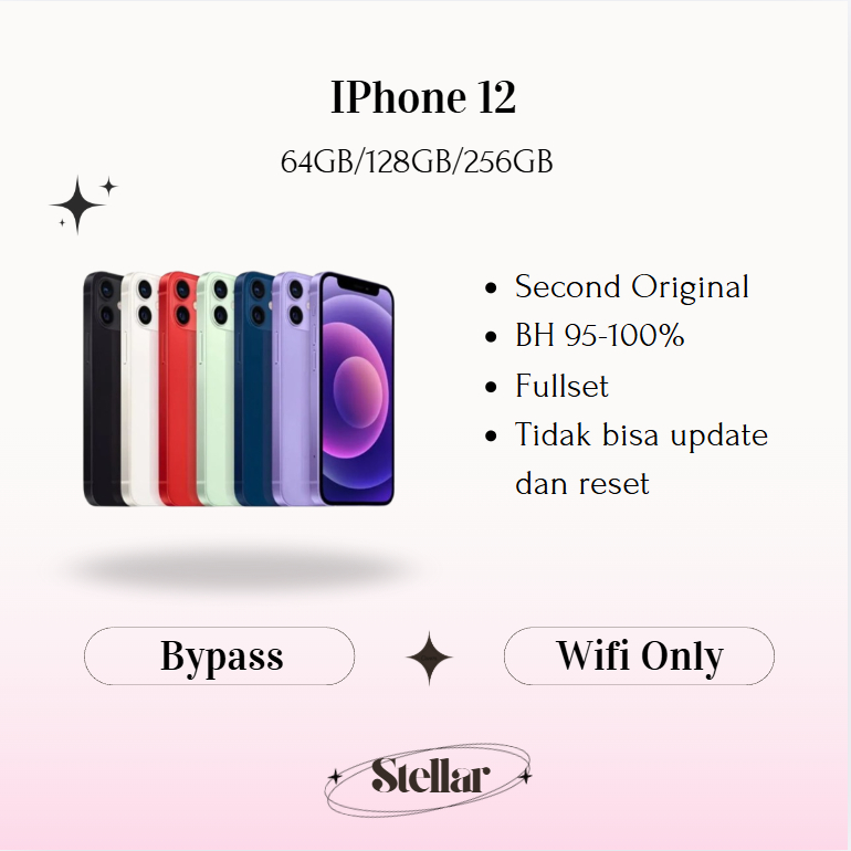 IPHONE 12 WIFI ONLY 64GB/128GB/256GB Bekas Second Original Mulus Fullset Game/Live/Merekam Video