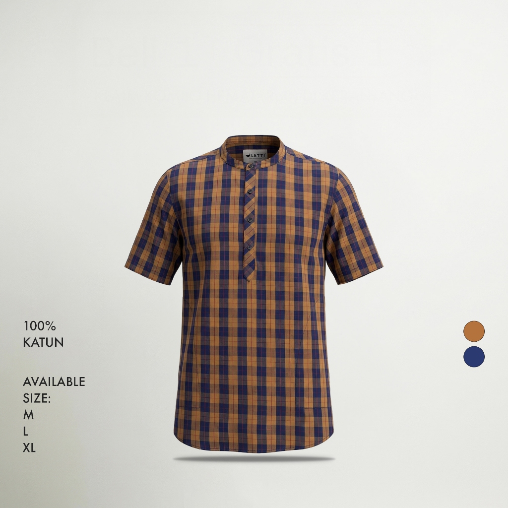 LETTI Checked Shirt Flint - Koko Kurta Motif Kotak-Kotak Pria Lengan Pendek