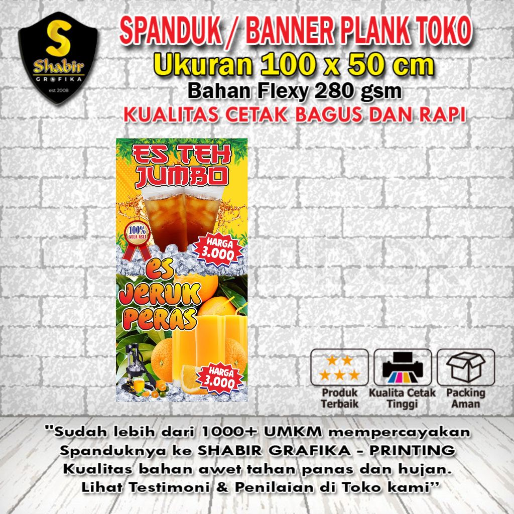 CETAK SPANDUK ES TEH JUMBO, ES TEH VIRAL, JUS JERUK, JUS BUAH