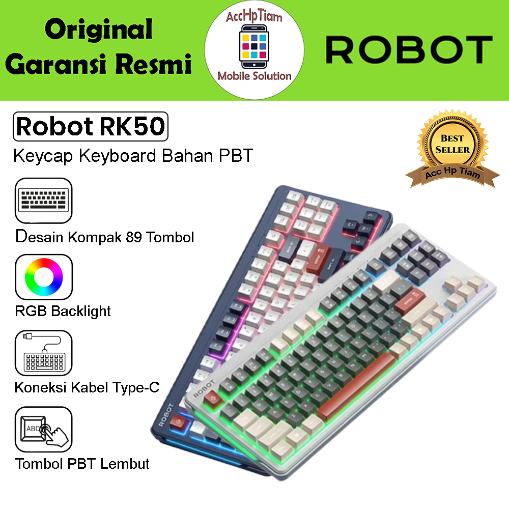 Keyboard Robot RK50 Rainbow Backlight - Desain Kompak 89 Tombol - Koneksi Kabel Type-C