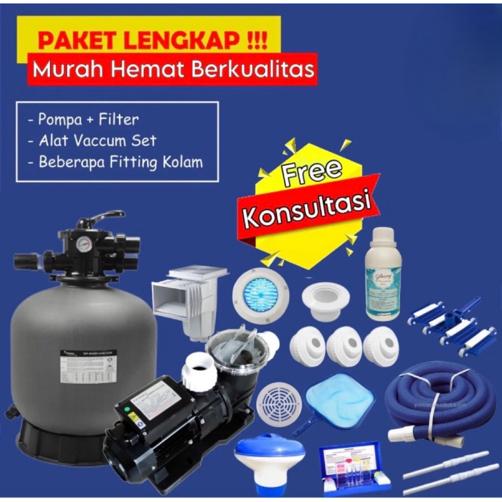 Pompa Kolam Renang Lengkap Paket Filter Vacum Pompa Kolam Renang