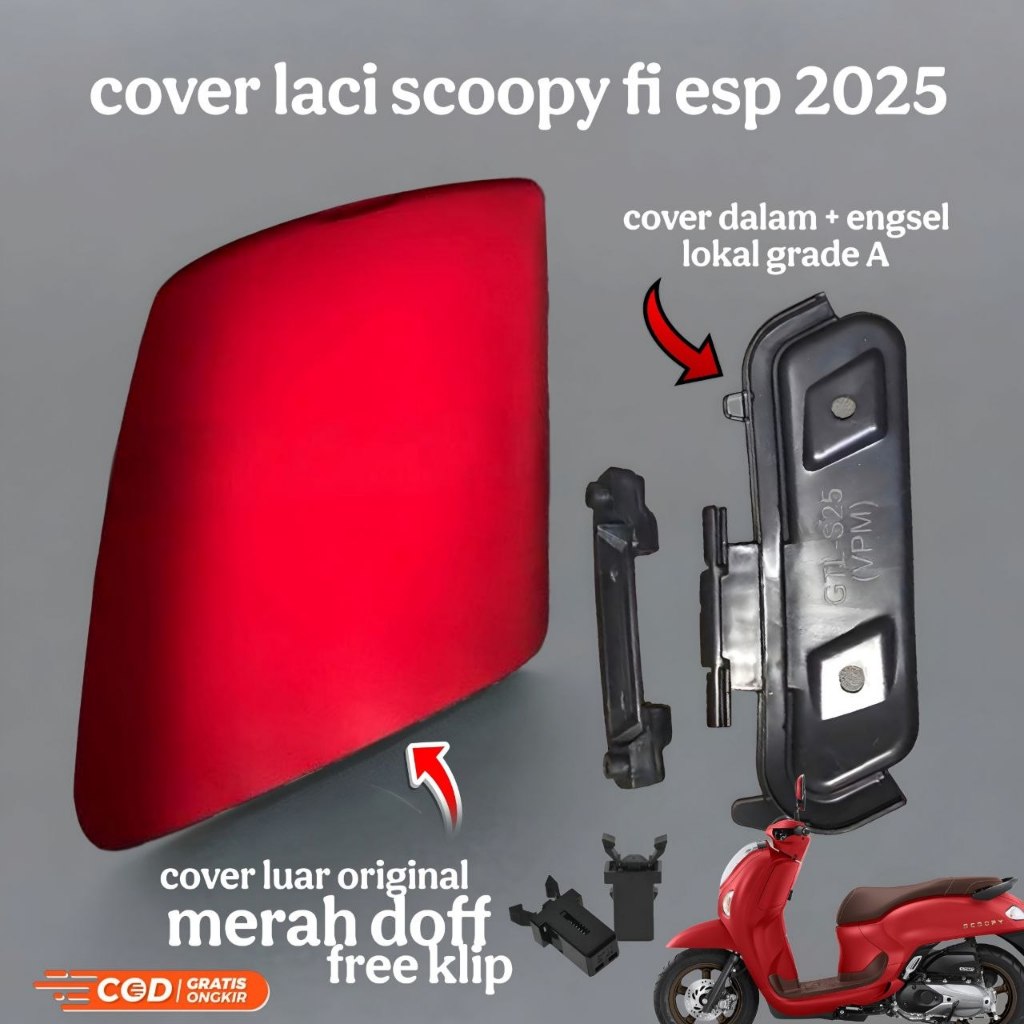 Cover Tutup Laci Honda Scoopy 2025 Gen 2 Lid Pocket scoopy new 2025 K2F original Merah Doff