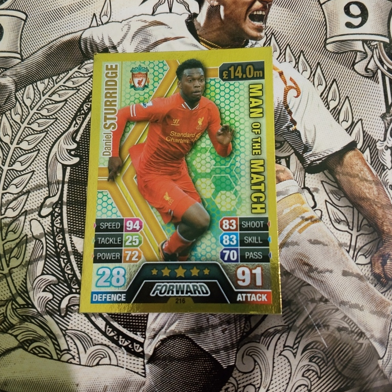 Kartu Bola Topps Match Attax 2013/14 Daniel Sturridge Liverpool Man Of The Match