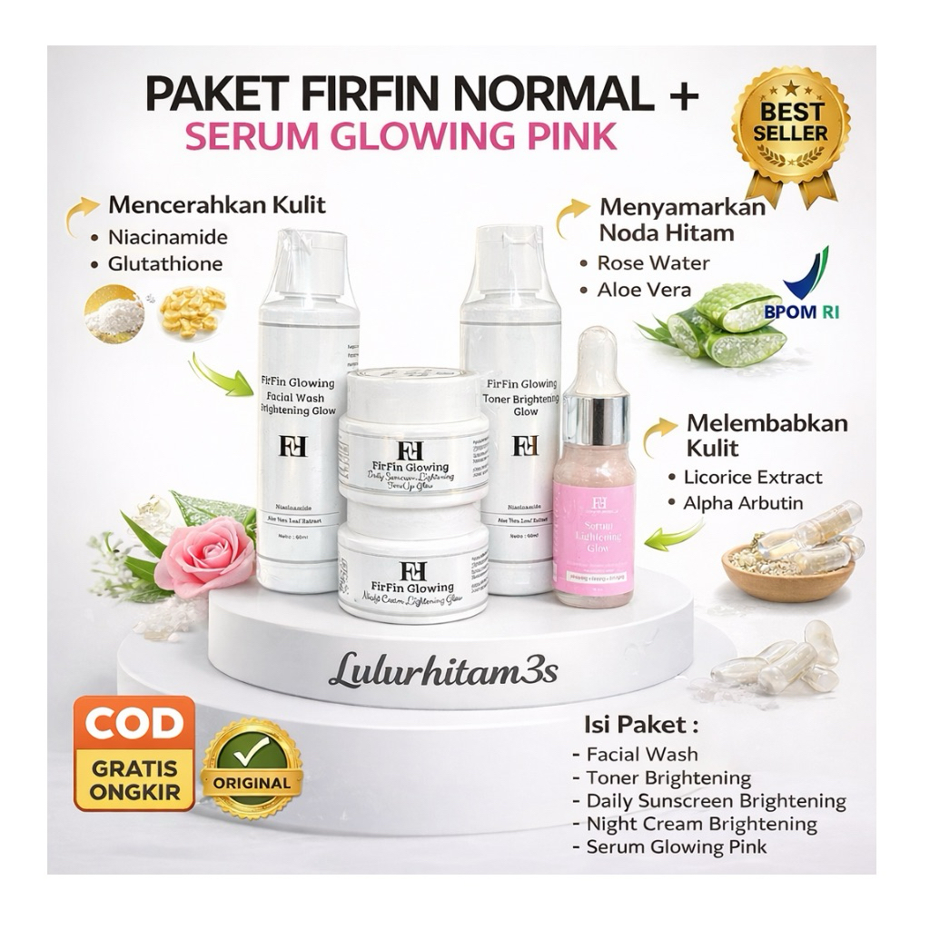 FIRFIN NORMAL + SERUM PINK GLOWING UNTUK WAJAH SEMAKIN GLOWING