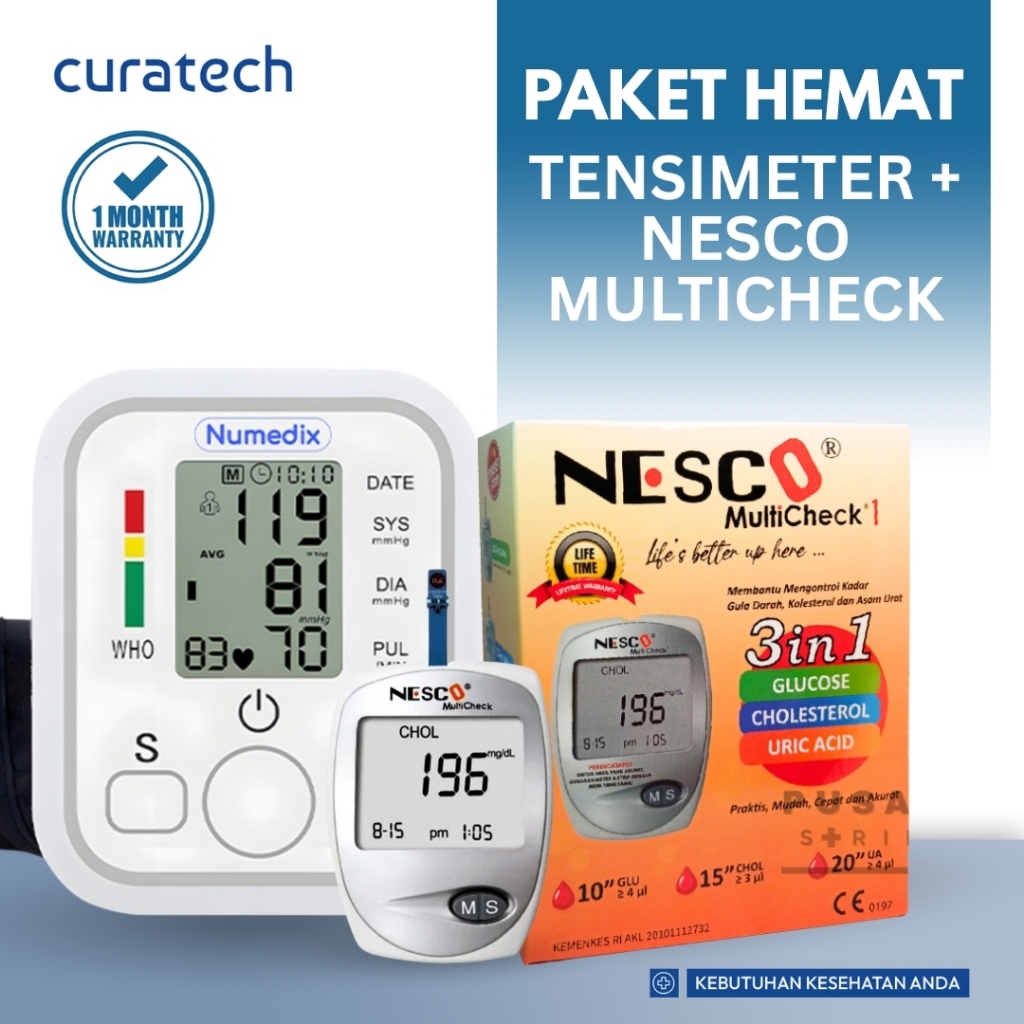 Paket Hemat 4 In 1 Nesco Alat 3 in 1 ( Gula, Kolestrol, Asam Urat ) Nesco / Numedix Tensimeter Alat 