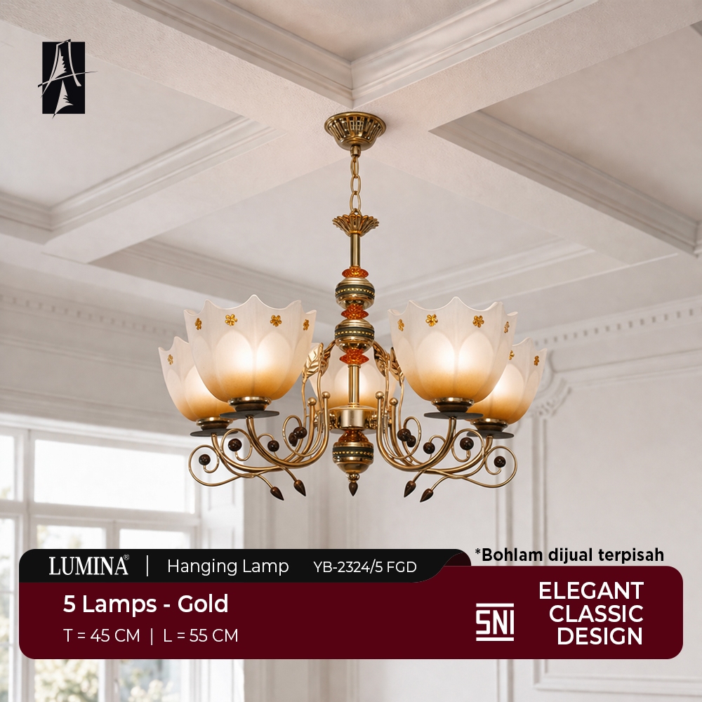 Lumina - Lampu Gantung Klasik Chandelier 5 Kap Vintage Dekorasi Interior Ruang Tamu Ruang Makan Hote