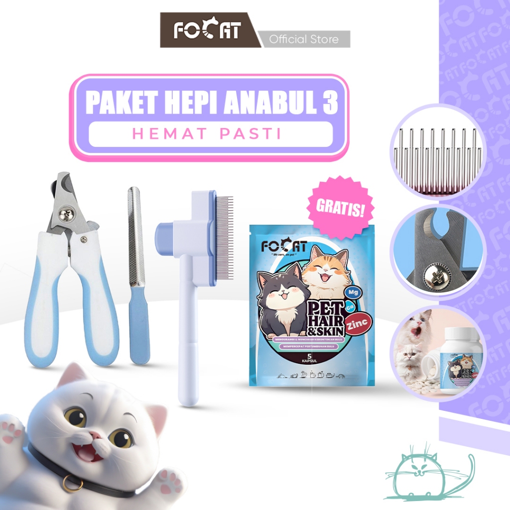 [PAKET HEPI ANABUL 3] FOCAT Gunting Kuku Kucing F29 F42 Sisir Grooming Kucing Anjing Anti Kutu GRATI