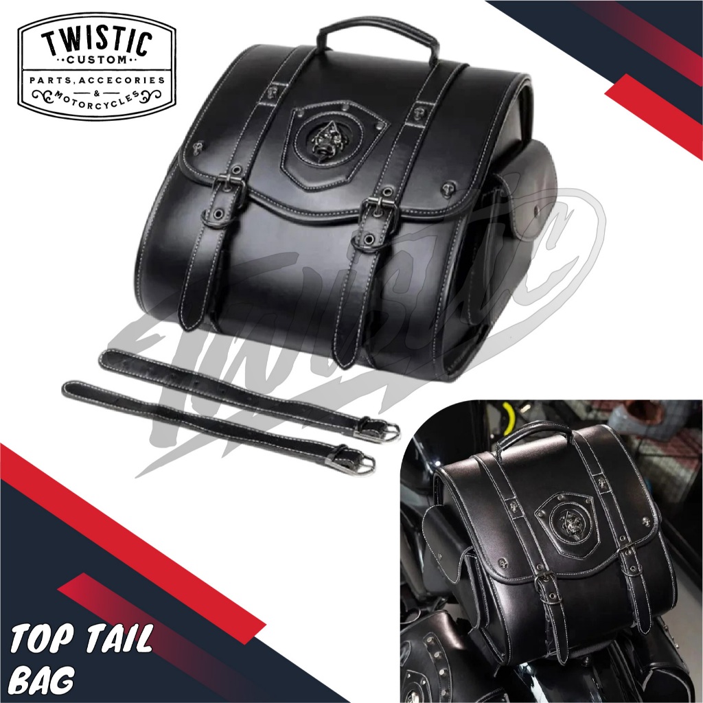 Top Tail Bag Tas Kulit Side Bag Saddlebag Box Boks Pannier Bagasi Belakang Samping Motor Harley Davi