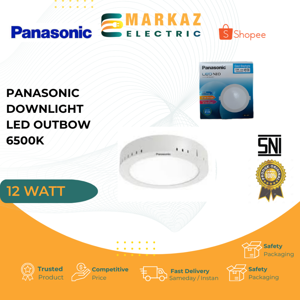 Lampu Downlight Outbow LED Panasonic 12 watt- Panel Outbow  12 wattbulat tempel Putih 6500k