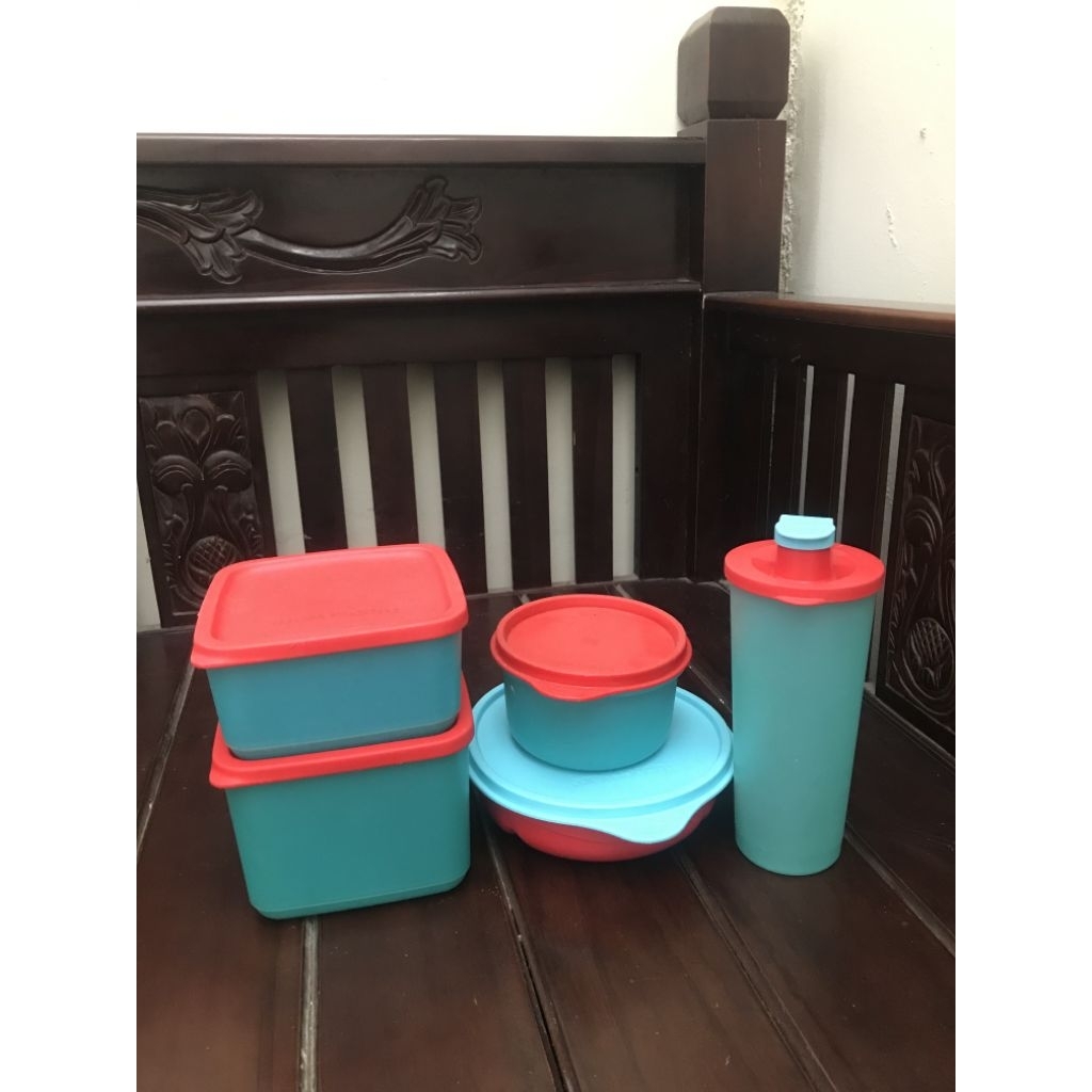 Tupperware Set Tempat Bekal Makan Tupperware Botol Minum Warna Biru Tupperware Original Sceond