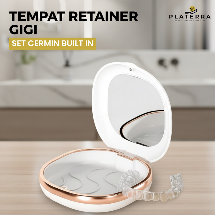 Tempat Retainer Gigi Set Cermin Tempat Gigi Palsu Lepas Pasang Denture Box Kawat Gigi