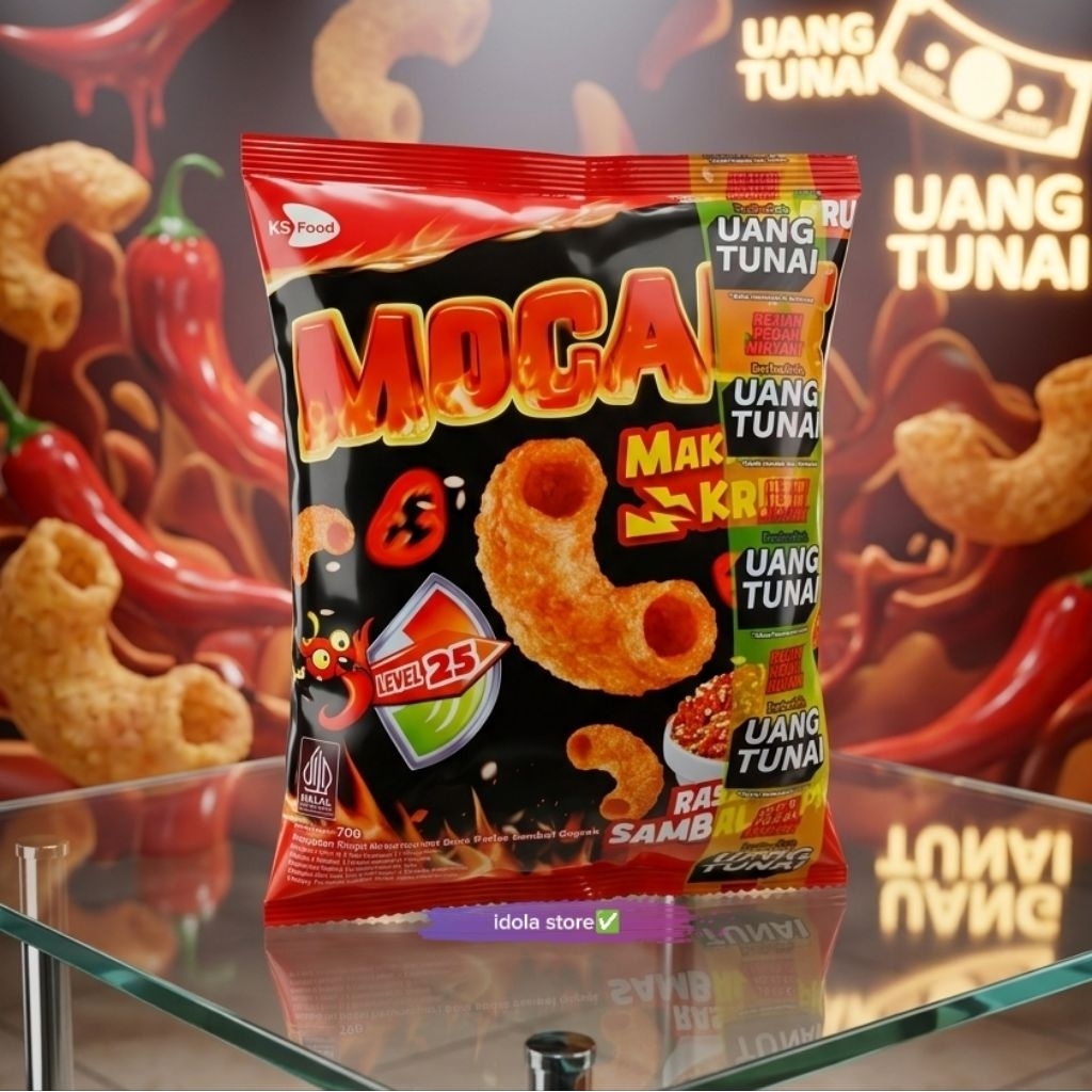 Mocabe Makaroni 70gram Snack Viral Berhadiah Uang Tunai Rasa Pedass Barbeque level 25 Pedass Polll