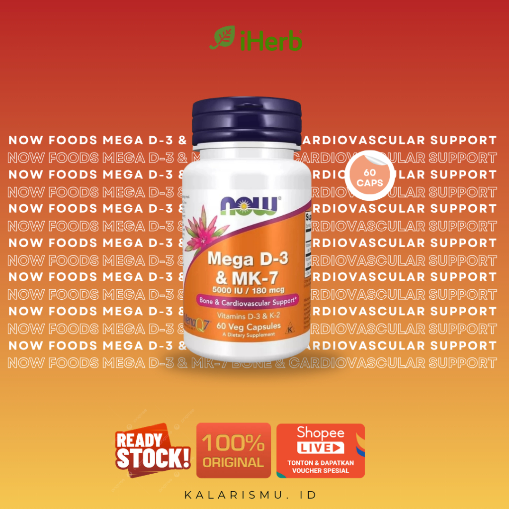 Vitamin Mega D3 D 3 dan MK7 5000 IU 180 mcg NOW Isi 60 Kapsul + D3 5000IU + K2
