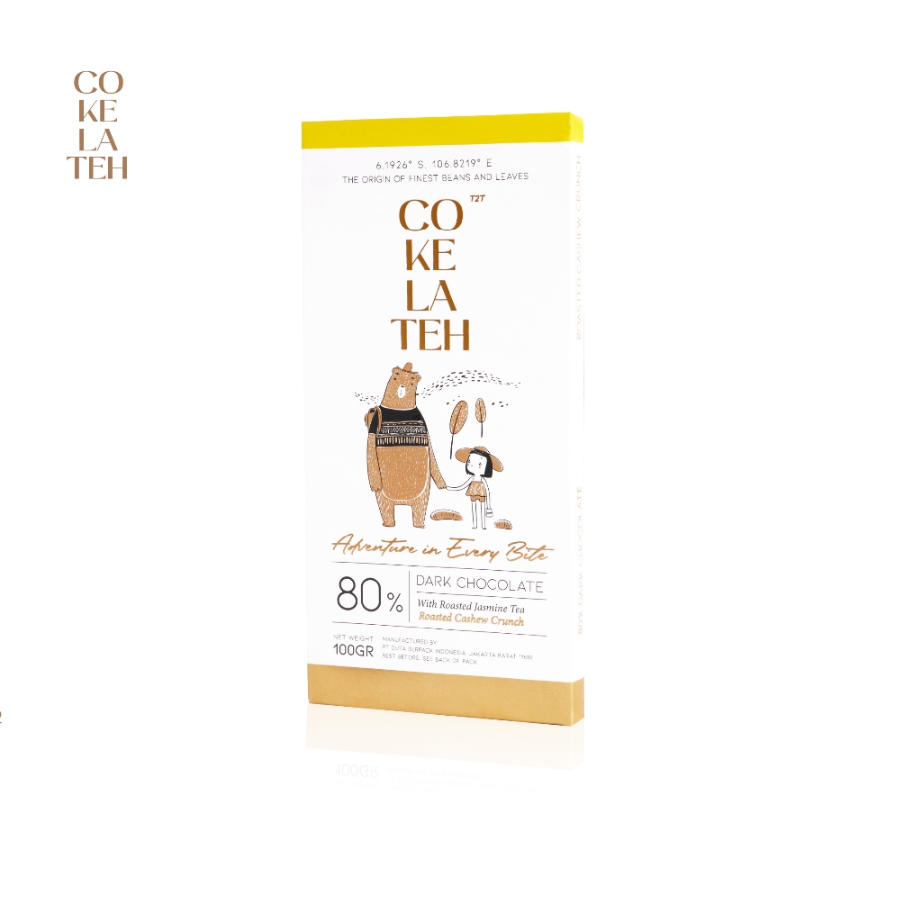 Cokelateh 80% Dark Chocolate Bar Jasmine and Roasted Cashew Crunch 100gr - Cokelat Batang Premium