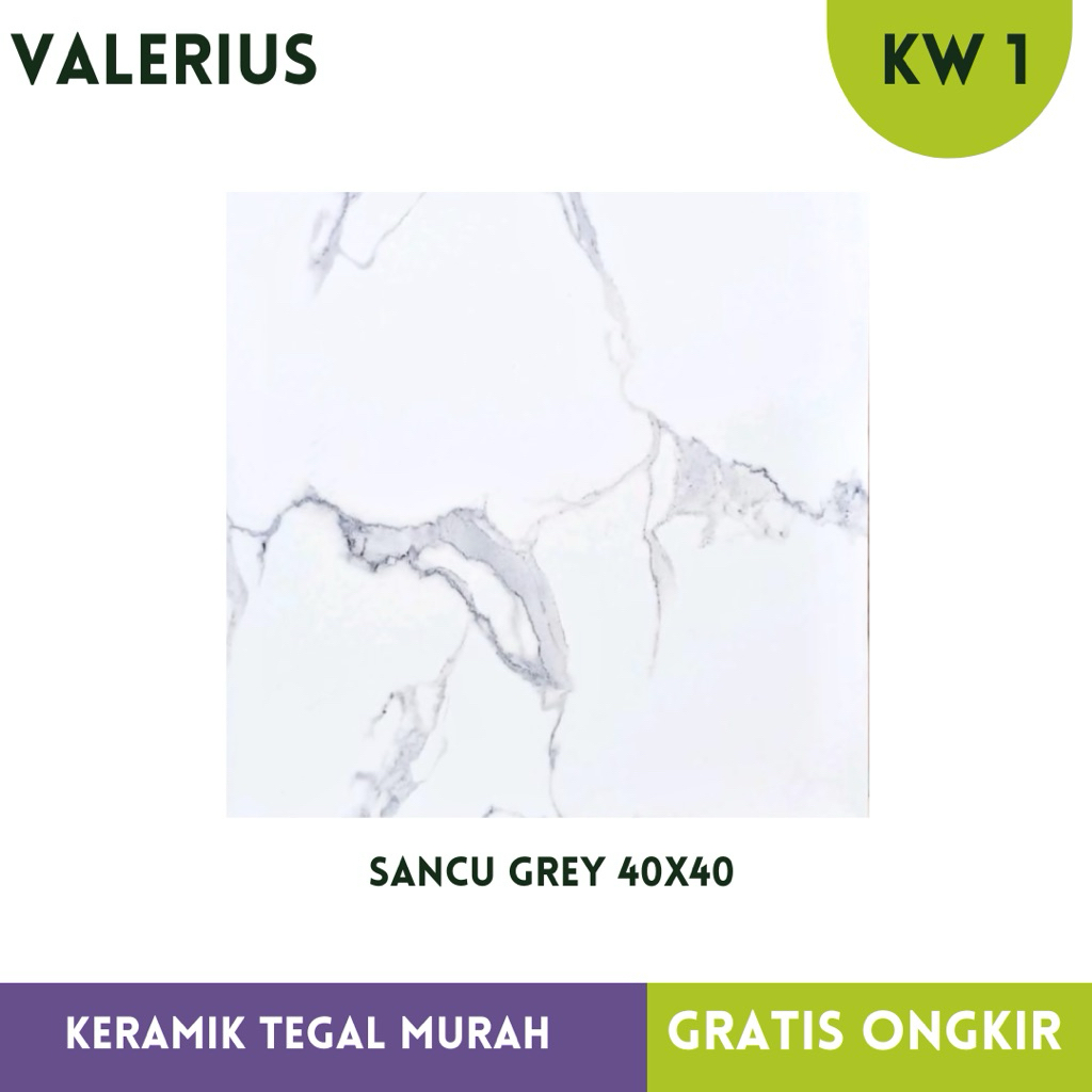 Keramik Lantai Glossy 40x40 Sancu Grey Putih Corak