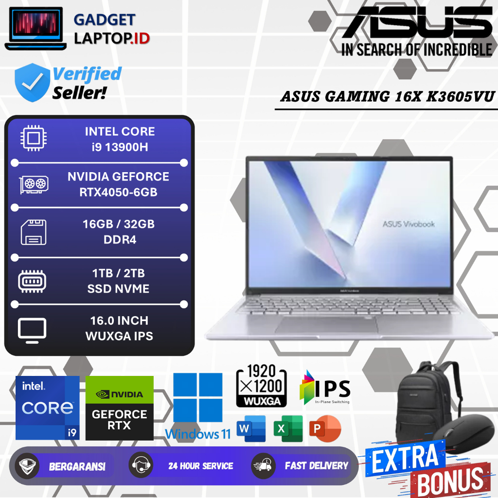 Laptop Asus Gaming 16X K3605VU Intel Core i9 13900H 32GB 2TB RTX4050-6GB WUXGA IPS Windows 11