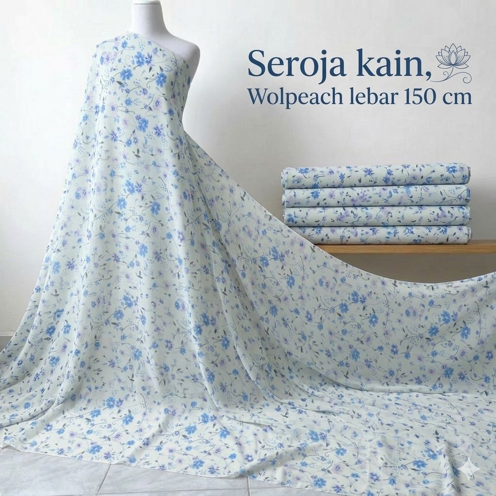 Kain Wolpeach Premium Motif Bunga Kecil Floral - Bahan Wolfis Meteran Untuk Gamis Jilbab Tunik Aj