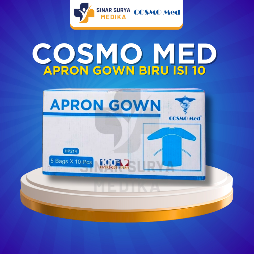Cosmomed - Apron gown medis / Apron lengan panjang Apron/celemek pelindung merk Cosmomed