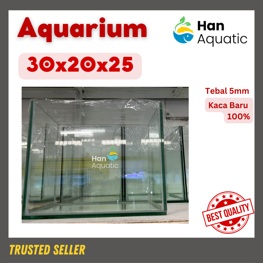 Aquarium Kaca 30x20x25 Tebal 5mm 100% Kaca Baru