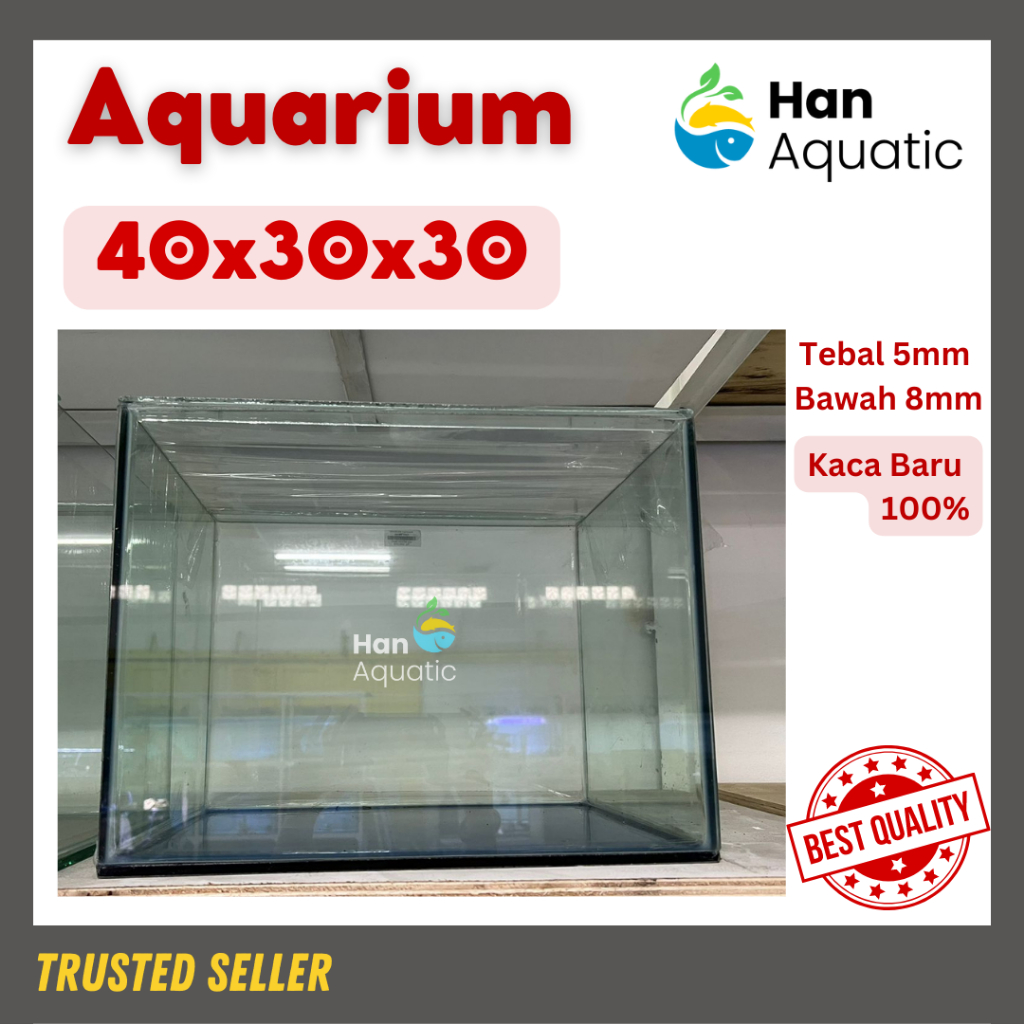 Aquarium Kaca 40x30x30 Tebal 5 mm 100% Kaca Baru