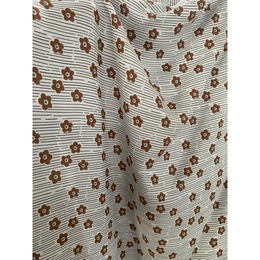 bahan kain katun rayon viscose motif bunga kecil strawberry salur/rayon premium motif terbaru