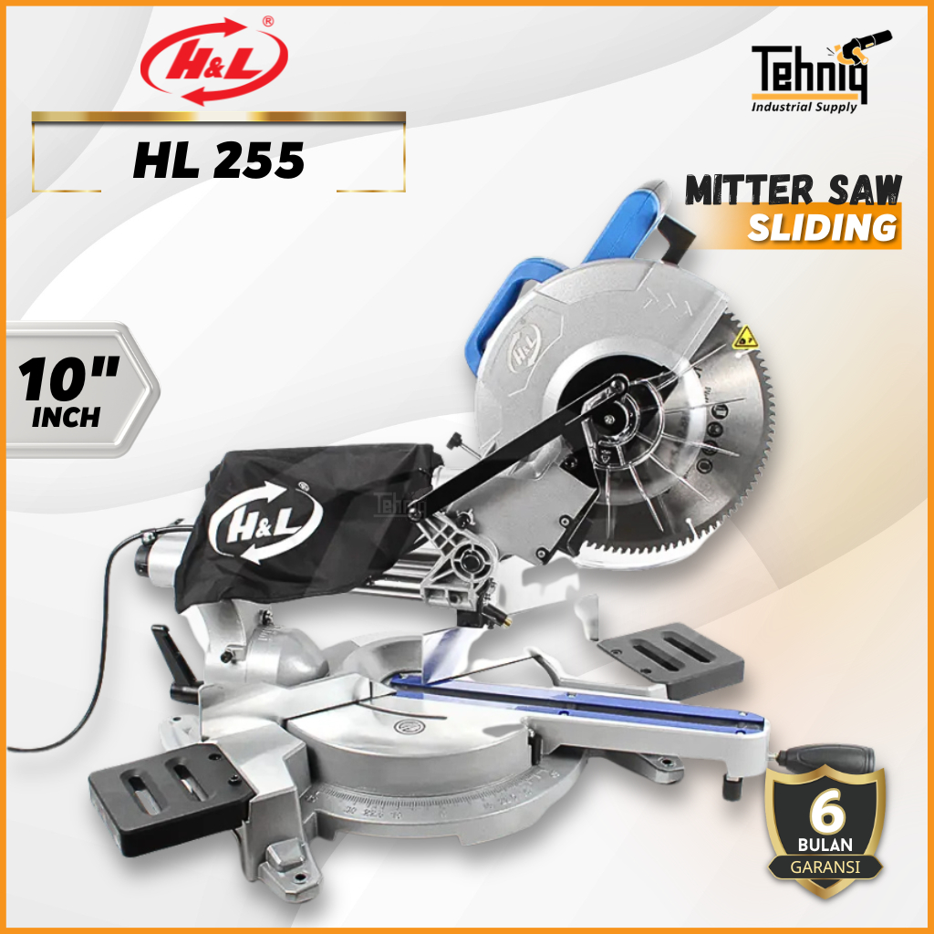 H&L HL 255 Sliding Miter Saw 10 Inch Mesin Potong Kayu Listrik Compound Saw Presisi Original