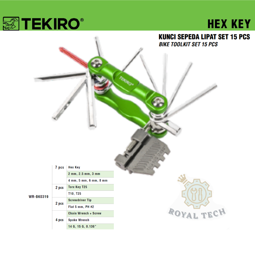 Kunci Sepeda Lipat Tekiro Original Set 15 Pcs Multifungsi Folding Allen Key Tool Kit (WR-BK0319)