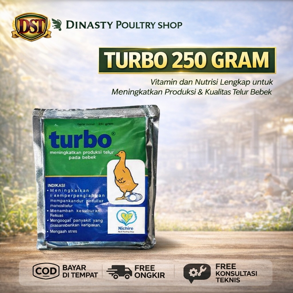 TURBO 250 GR | Vitamin Bebek Penambah Produksi Telur Obat Kesuburan dan Anti Stres Ternak